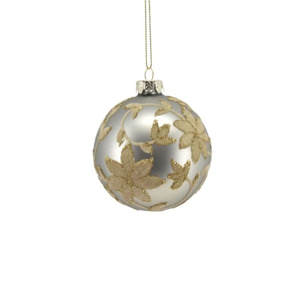 Julekugle med blomster - creme/hvid/slvgr